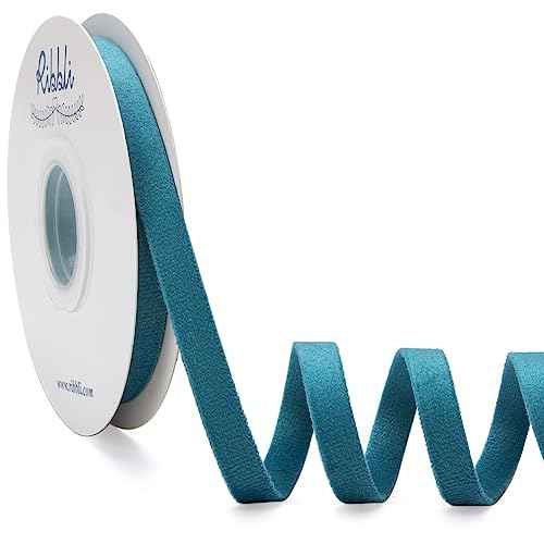 Ribbli Dusty Turquoise Blue Velvet Ribbon Double Faced 3/8 Inch 10-Yard Spool Dusty Blue Ribbon Use for Christmas Tree Ornaments Gift Wrapping Wreath Decoration Wedding Boutonnieres