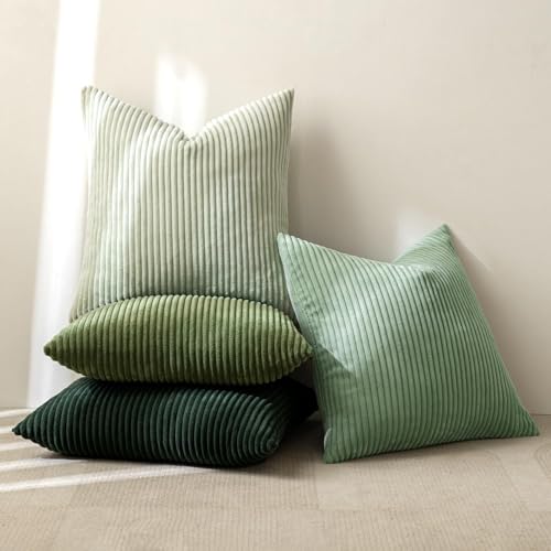 20x20 Inch Corduroy Throw Pillow Covers Set of 4 - Forest Green | Boho Decor