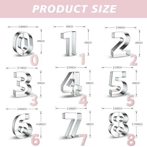 ZADE 4 Inch 9Pcs Number Cookie Cutters Set (0-8, 6 Reverses to 9) Stainless Steel - Includes Variation 4 INCH-9PCS Number