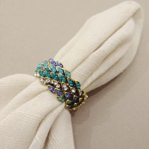 Joyindecor Jeweled Peacock Napkin Rings Set of 12 - Blue, Handcrafted Crystal Ring Holders