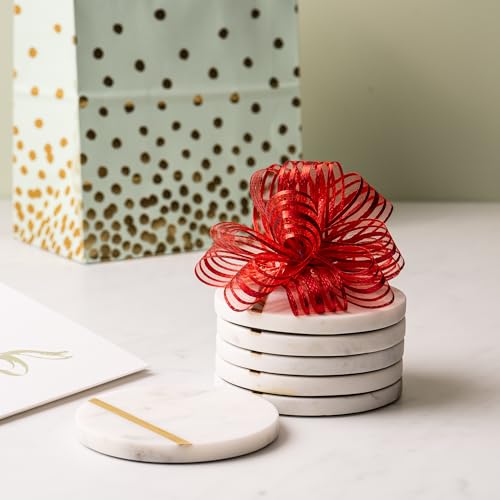 Cork & Mill Marble Coasters with Gold Brass Inlay, White, Set of 6