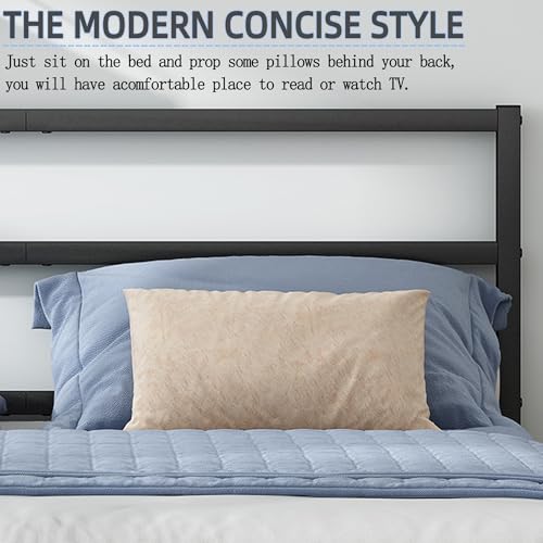 Full Size Bed Frame - Modern Black Steel Platform Bed with Storage