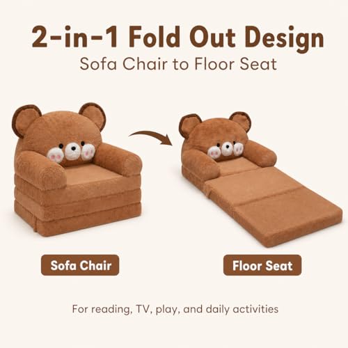 MONKISS Kids Couch Brown Bear 2-in-1 Toddler Sofa & Floor Chair