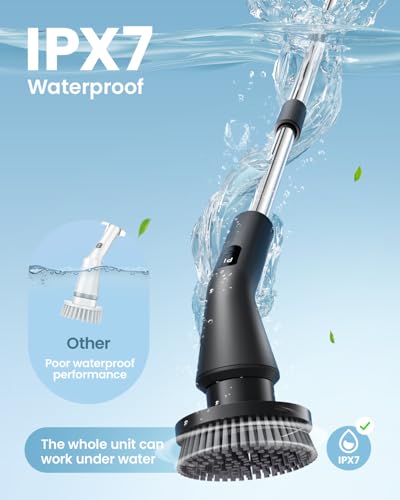 Leebein Black Electric Spin Scrubber with Extendable Handle and 7 Brush Heads