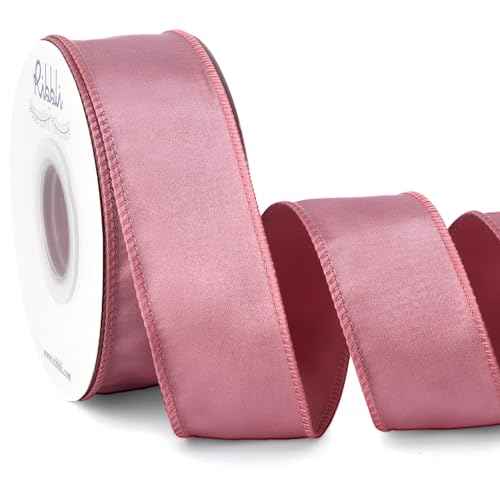 Ribbli Rosy Mauve Satin Wired Ribbon 1.5 Inch Mauve Christmas Ribbon for Gift Wrapping Wreaths Garland Tree Decoration Crafts Home Decor-Continous 20 Yards