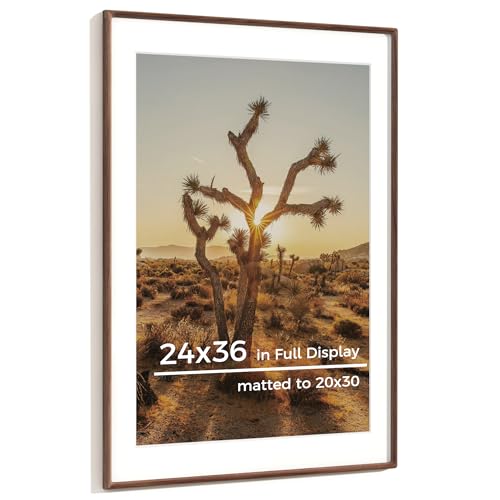 Walnut Picture Frame 24x36 - USA-Sourced Solid Wood Photo Frame with Glass & Mat - Handcrafted