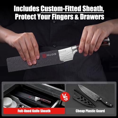 PAUDIN 8-Inch Chef Knife - High Carbon Stainless Steel Kitchen Knife with Ergonomic Handle