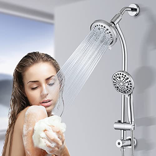 Chrome Rainfall Shower Head with Handheld Spray & Adjustable Slider Bar - High Pressure Dual Shower Combo, 3-Way Diverter, 5Ft Hose
