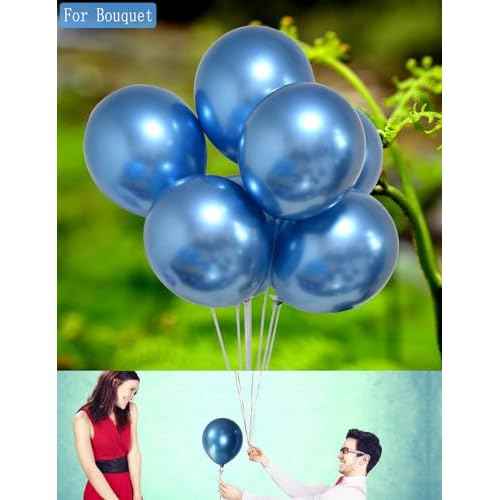 Chrome Metallic Blue Balloons 12 inch, 100 Pcs Latex Shiny Balloons for Graduation Halloween Wedding Birthday Baby Shower Christmas Party Decoration
