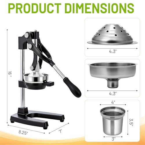 Cast Iron Juicer Manual Hand Press - Professional Citrus Juicer, Black