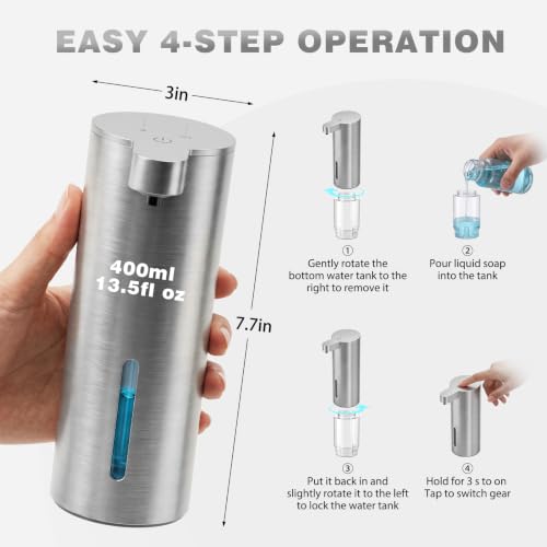 Automatic Touchless Soap Dispenser 13.5 Fl Oz Stainless Steel Wall Mount for Kitchen & Bathroom