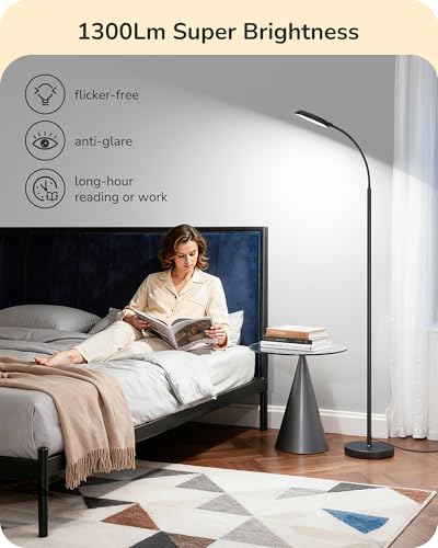 LED Floor Lamp - Super Bright 1300LM Adjustable Color & Dimmable Black