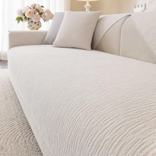 Aucrovee 1pc Waterproof Chenille Sofa Cover for 3 Cushion Sectional White 36x94 inches - Non-Slip, Washable Pet & Furniture Protector