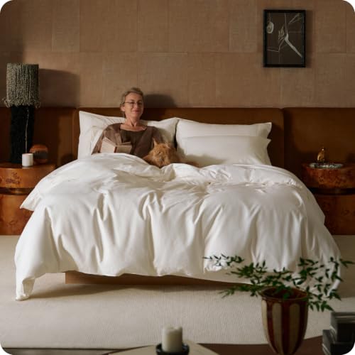 Bedsure Organic Cotton King Duvet Cover Set Ivory No Comforter 104"x90"