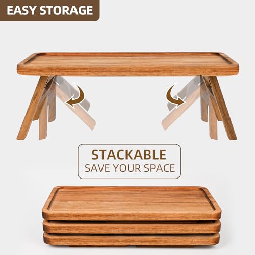 Acacia Brown 3-Tier Serving Tray Set - Foldable Wooden Dessert & Charcuterie Display