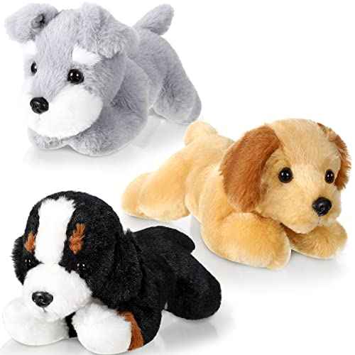 Skylety 3 Pcs 7.87 Inches Plush Dog Pillow Toy Set - Fluffy Puppy Soft Toys for Christmas, Girls, Baby, Kids, Party Favor, Birthday, Home Decor (Mountain Dog, Schnauzer, Labrador)