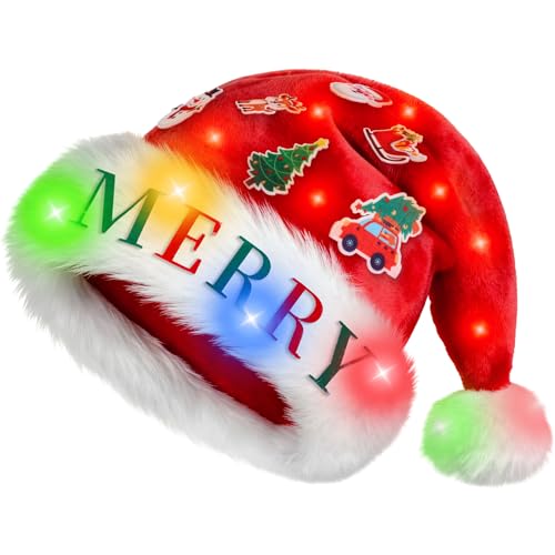 MGparty Light Up Santa Hat with LED Lights - Adults & Kids Holiday Party Headwear (Variation: 1)