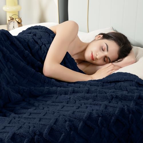 Aganear Navy Fleece Throw Blanket 60x80 Inches for Couch & Sofa