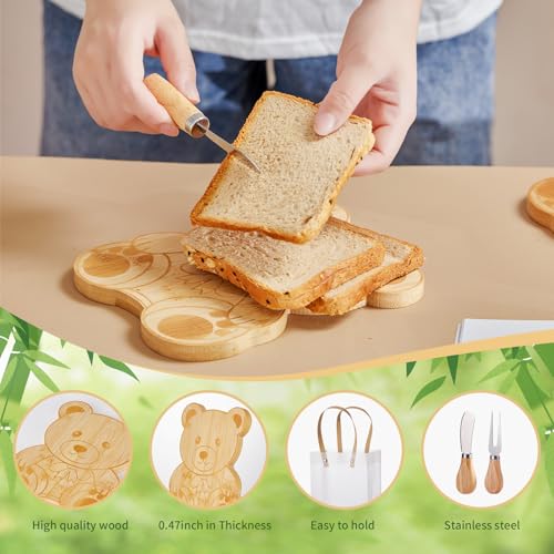 Bear Shaped Cheese Board Gift Set - 6 White Sets for Baby Shower & Bridal Party
