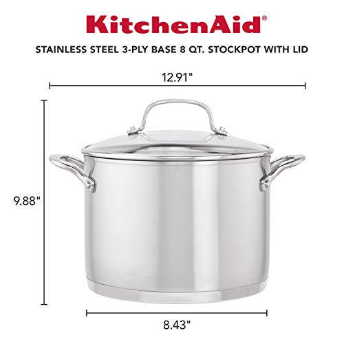 8-Quart Stainless Steel Stock Pot with Lid - Induction Compatible, Silver
