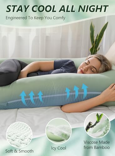 Sage Green 60-Inch U-Shaped Pregnancy Body Pillow for Comfortable Sleep
