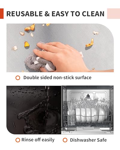 Oven Liners for Bottom of Oven - 2 Pack Large Heavy Duty Oven Mats, 17"x 25" Reusable Matt Liner for Electric, Gas, Toaster Ovens & Grills, BPA & PFOA Free, Kitchen Essentials, Silver
