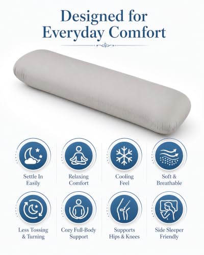 YZ HOME Cooling Grey Weighted Body Pillow 41x10 Inches, 6.5lbs - Sleep & Stress Relief