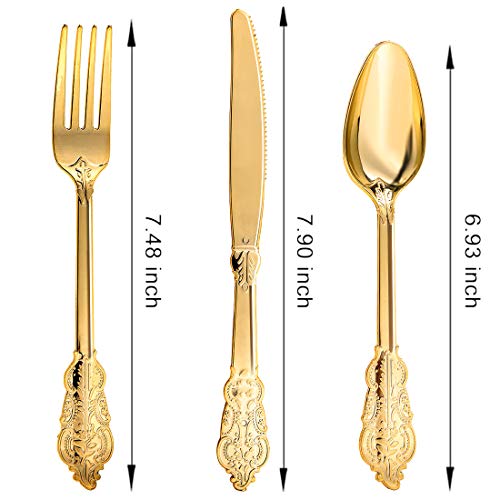 N9R Gold Plastic Silverware Set 300 Pieces - Vintage Disposable Utensils & Cutlery