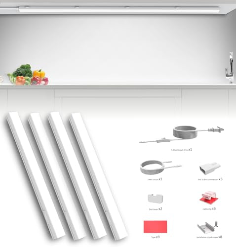 White 4 Pack Under Cabinet LED Lights - 16 Inch Linkable, 3 CCT, Plug-in