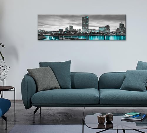 Milwaukee Skyline Canvas Wall Art Decor 14x48in Framed Panoramic City