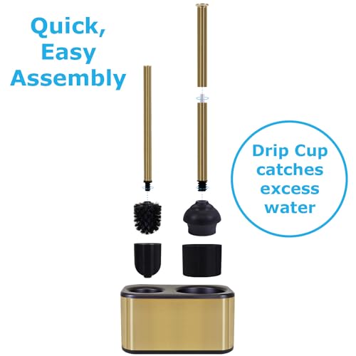 Gold Toilet Brush and Plunger Set with Holder - Modern Bathroom Accessories