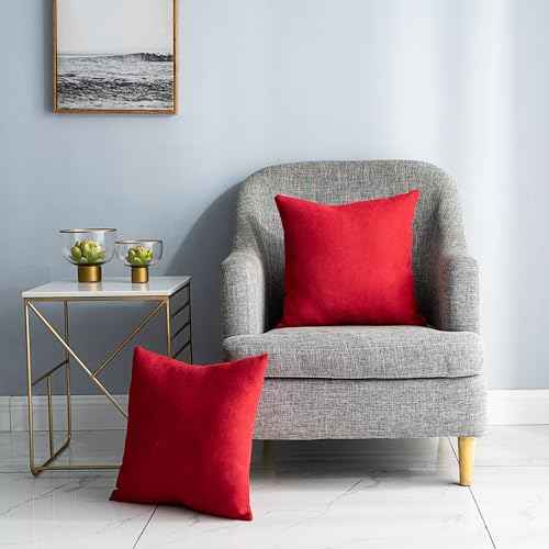 Stellhome New Year/Christmas Decorations Red Throw Pillow Covers 18 x 18 inch Square Soft Cushion Covers for Bed Couch Sofa Bench, Pack of 2