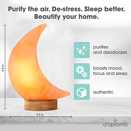 Himalayan Salt Lamp Moon Pink Hand Carved Natural Night Light - d'aplomb