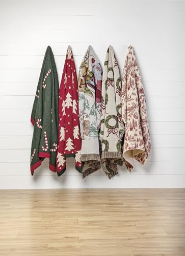 Mud Pie Christmas Santa Scene Jacquard Throw Blanket 53x64 Inches