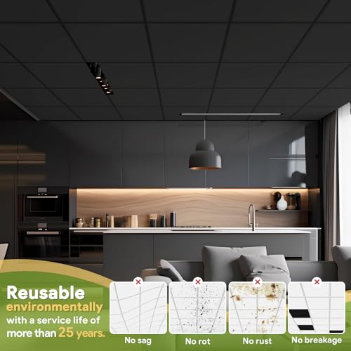Black 2ft x 2ft Drop Ceiling Tiles - Waterproof & Fire-Rated PVC - Pack of 12