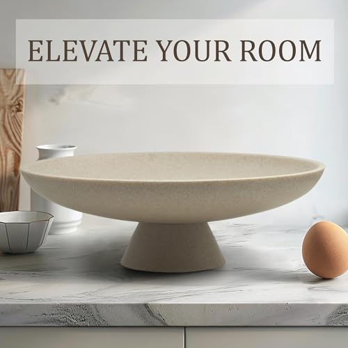 Large Decorative Resin Fruit Bowl - Beige Pedestal Home Decor