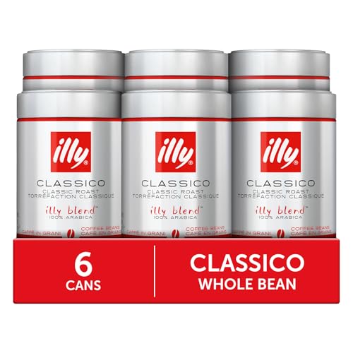 Illy Whole Bean Coffee Classico Medium Roast 8.8oz Pack of 6 | Arabica Coffee Beans