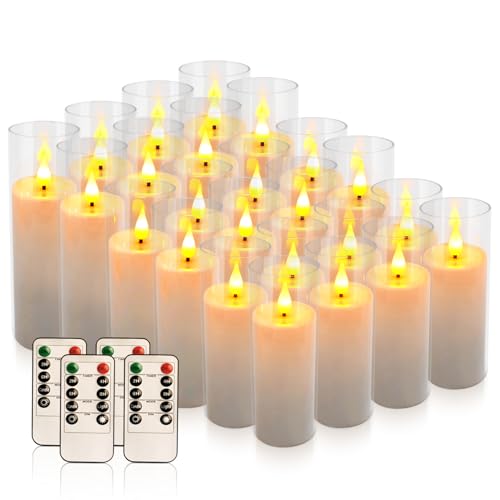 CAKETYCG White 24-Pack Acrylic LED Flameless Candles with Remote - Flickering, Safe Indoor & Outdoor Decor