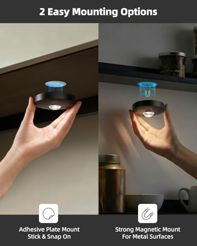 Rechargeable RGB LED Puck Lights with Remote Control, Dimmer & Timer - Black, 12 Pack, Color Temp Options