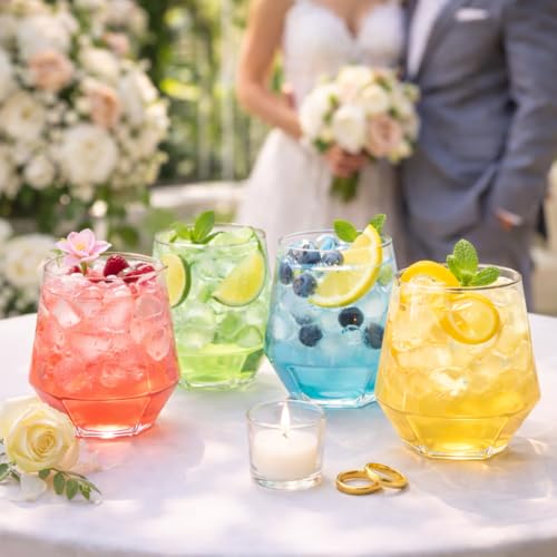 Clear Diamond-Shaped Disposable Plastic Wine Glasses 12 oz - 40 Pack
