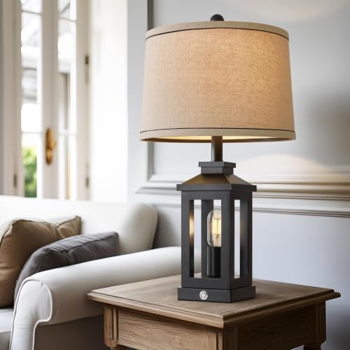 23.75" Retro Farmhouse Black Table Lamp for Living Room Bedroom