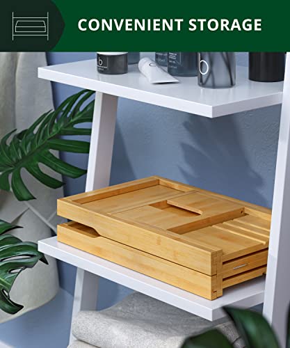 Natural Foldable Wooden Bathtub Tray Caddy - Expandable Bamboo Bath Shelf for Tub, Bathroom Accessories