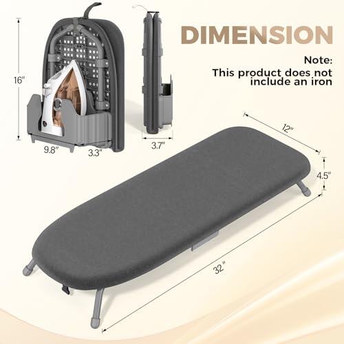 KINGBOARD Black Folding Tabletop Ironing Board with Iron Holder, 12x32 Inches