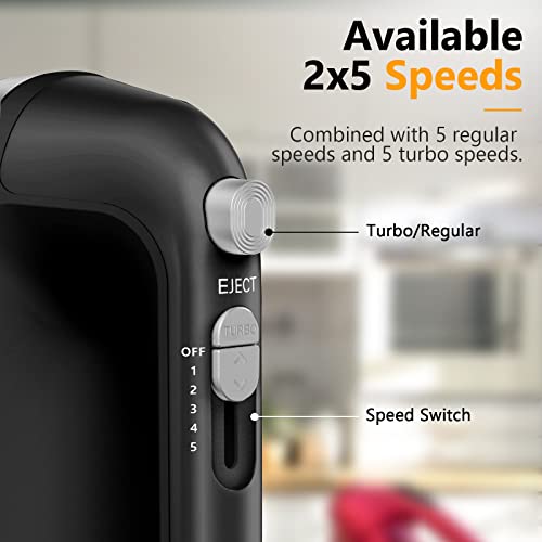 Electric Hand Mixer 450W with Scale Cup Storage Case Black - 5 Speeds & Accessories