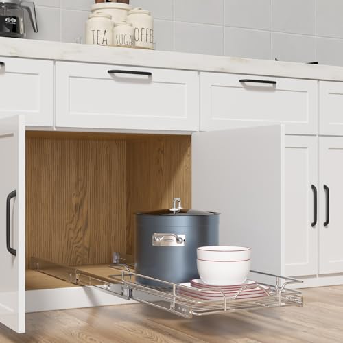 15x21 Inch Pull Out Cabinet Organizer with 1 Tier - Kitchen & Bathroom Storage
