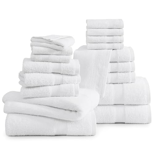 White 18-Piece Cotton Bath Towel Set with Washcloths – Soft & Absorbent