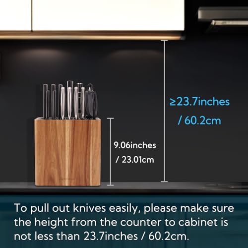 KITCHENDAO XL Acacia Wood Universal Knife Block with Slots for Scissors & Sharpening Rod, Space Saver