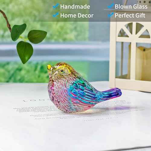 LONGWIN Glass Birds Figurines Decor for Home, Handmade Miniature Small Crystal Bird Gifts Animal Collectible Figuirne
