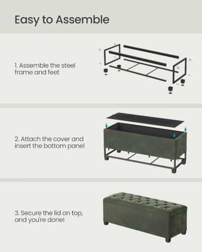 Velvet Storage Ottoman Bench with Legs - Forest Green, 660 lb Load Capacity