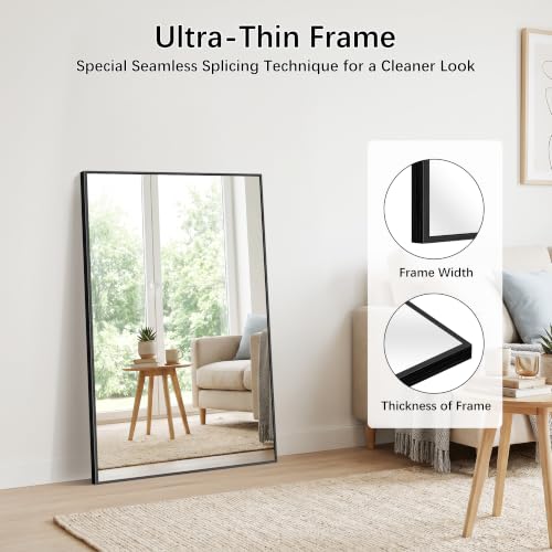 DESBING 50" x 30" Black Rectangle Wall Mirror with Metal Frame for Bathroom & Living Room